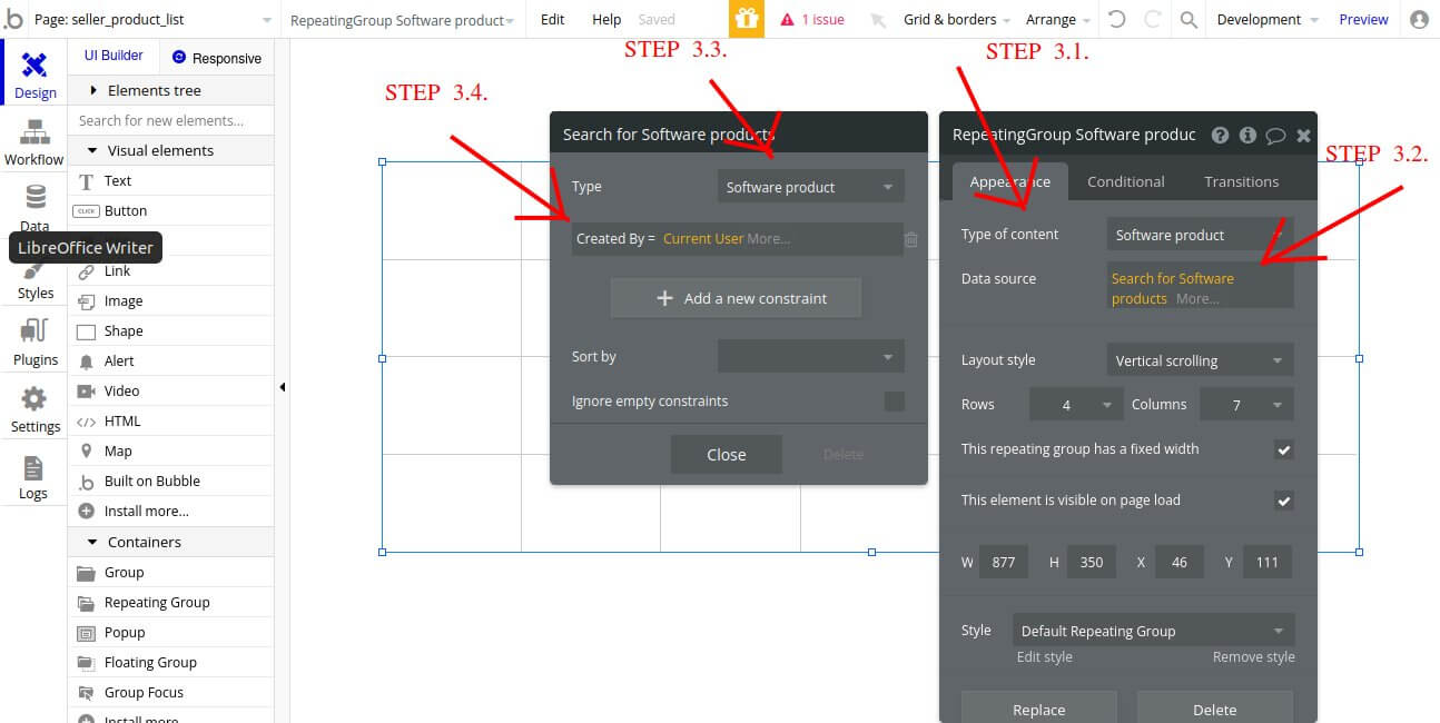 select type and source for repeating group