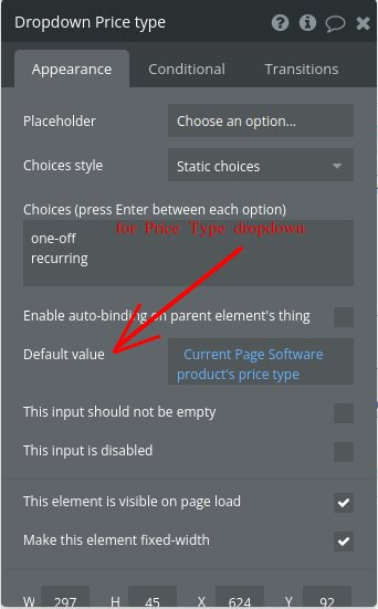 drop down price type